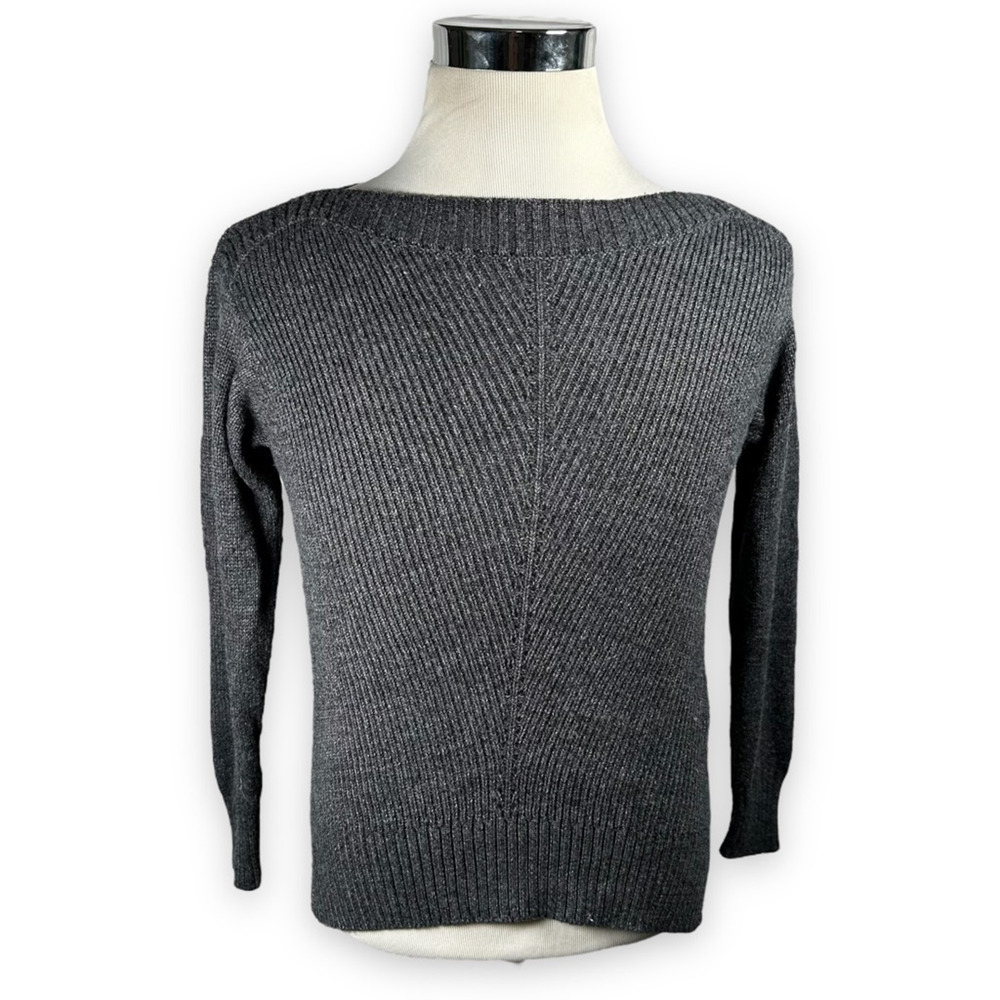 Fat Face Pullover Sweater Womens 4 Gray Ribbed Boat Neck Waffle Knit Long Sleeve